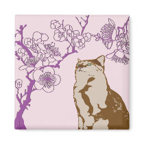 Cat Under The Cherry Blossom Tree Magnets