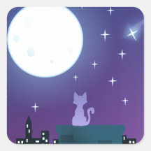 Cat Under the Moonlight Square Stickers