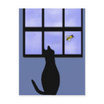 Cat watching bumble bee post card