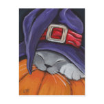 Cat Wearing A Witches Hat Halloween Postcard