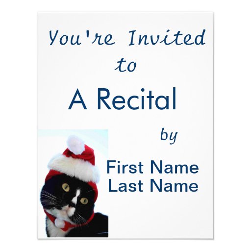 Cat wearing santa hat photograph, BW kitty Invitations