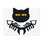cat with fish bone icon postcard
