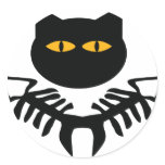 cat with fish bone icon round sticker