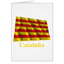 Cataluña waving flag with name greeting cards