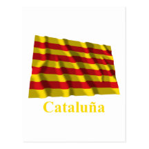 Cataluña waving flag with name postcard