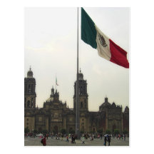Catedral en el Zocalo del DF & la Bandera Mexicana Post Cards
