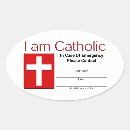 Catholic Emergency Contact Card Oval Stickers Zazzle