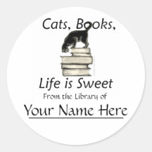 Cats, Books, Life is sweet Bookplates Stickers