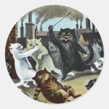 Cats Duke It Out on a Rooftop Round Sticker