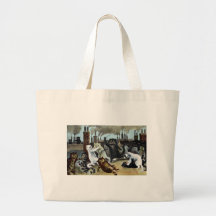 Cats Duke It Out on a Rooftop Tote Bag
