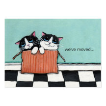Cats in a Packing Box | We've Moved Announcement Business Card Template