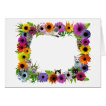 Cats in Flowers Border Greeting Cards