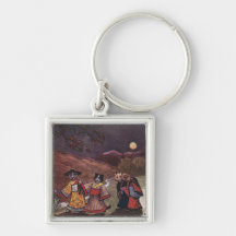 Cats in Kimonos Take Late Night Stroll Key Chain