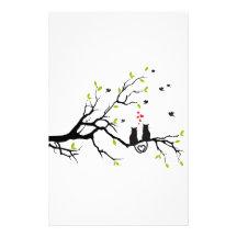 Cats in love with red hearts on spring tree customized stationery