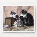 cats kittens playing tea party antique painting mousepads