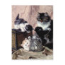 cats kittens playing tea party antique painting post card