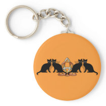 Cats Pentgagram Flame Triquetra Keychain