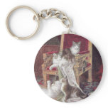 Cats Playing on Red Velvet Chair Vintage keychains