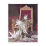 Cats Playing on Red Velvet Chair Vintage postcards
