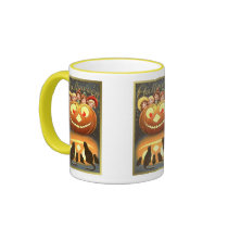 Cats Watching Kids and Pumpkin Halloween Mug