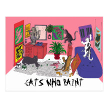 Cats Who Paint, Humourous Art of cats painting Post Card