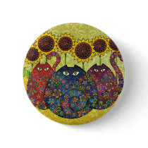 cats with sunflowers pinback button