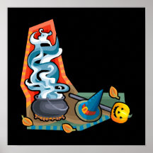 Cauldron hat broom posters