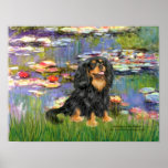 Cavalier (Black & Tan) - Lilies 2 Poster