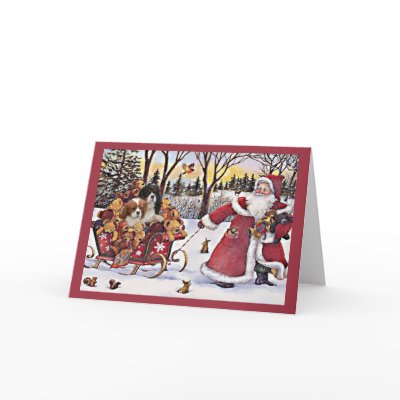 Cavalier King Charles Spaniel Christmas Santa and Greeting Card