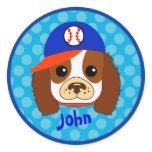 Cavalier spaniel with baseball cap round sticker