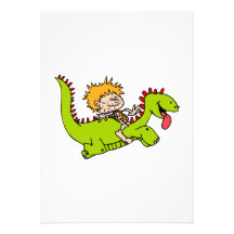 Caveboy & his dragon pet personalized invitation