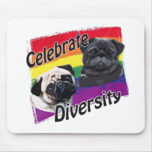 Celebrate Diversity Black and Fawn Pug Mousemat