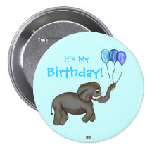 Celebration Elephant (Blue) Pinback Buttons
