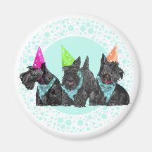 Celebration Scotties in Party Hats Magnets