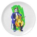 Cello Bass Orchestra Player Blue Suit Seated Plate