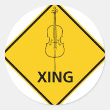 Cello Crossing Highway Sign Round Sticker