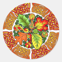 Celtic Autumn Leaves Round Stickers