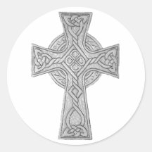 Celtic Cross 3 Black Round Sticker