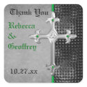 Celtic Cross Green, Black, Wedding Favour Sticker