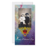 CELTIC HEART IN BLUE GREEN ,TEAL ,GOLD SPARKLES CUSTOMISED PHOTO CARD