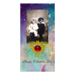 CELTIC HEART IN BLUE GREEN ,TEAL ,GOLD SPARKLES CUSTOMISED PHOTO CARD