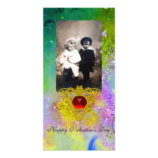 CELTIC HEART IN VIOLET,GREEN ,YELLOW GOLD SPARKLES PHOTO CARD TEMPLATE