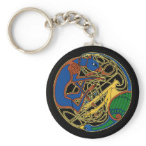 Celtic Hound & Bird Keychain, Black