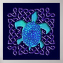 Celtic Knot Turtle (Blue) Poster posters