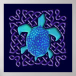 Celtic Knot Turtle (Blue) Poster posters