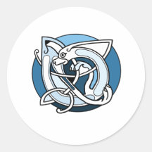 Celtic Knotwork Design - Blue Dog Round Sticker