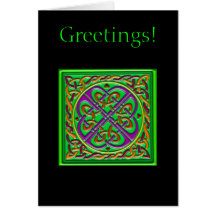 Celtic square green greeting card