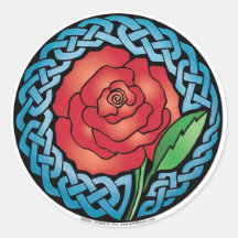 Celtic Stained Glass Rose Round Stickers
