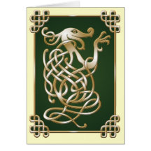 Celtic Wolf - tan on green Greeting Cards