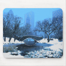 Central Park Bridge at Twilight in the Snow Mouse Pad